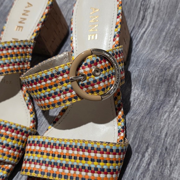 Anne Klein Beae Woven Wedge SandalsMulticolored Strappy Cork Heel Buckle 6 1/2 - Picture 3 of 14